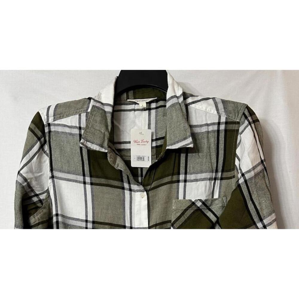 NWT Lucky Brand Womens Long Sleeve Button Plaid‎ Top Shirt Blouse Size Large - Picture 2 of 14